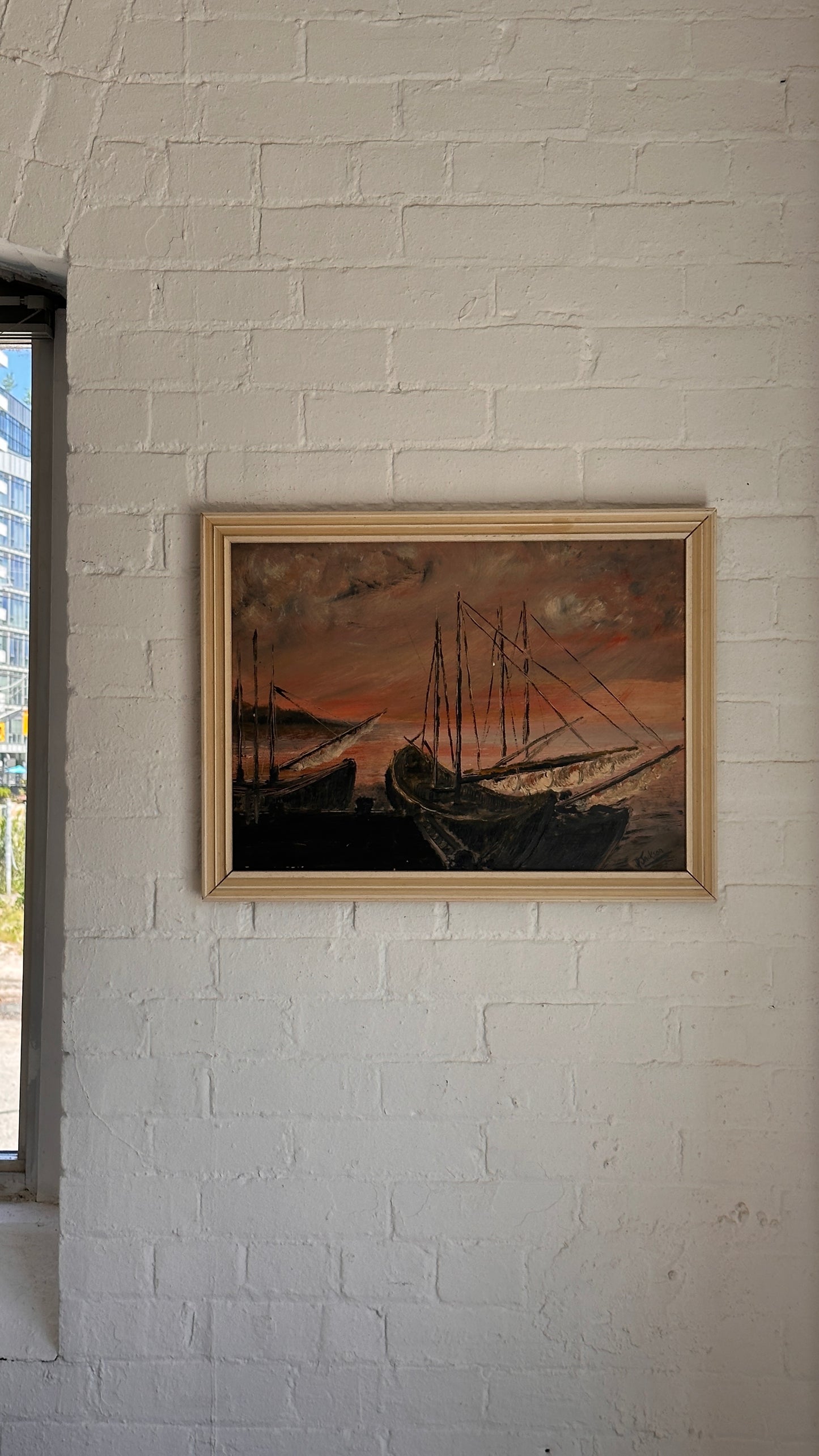 Vintage Seascape Painting on Board by P Jackson