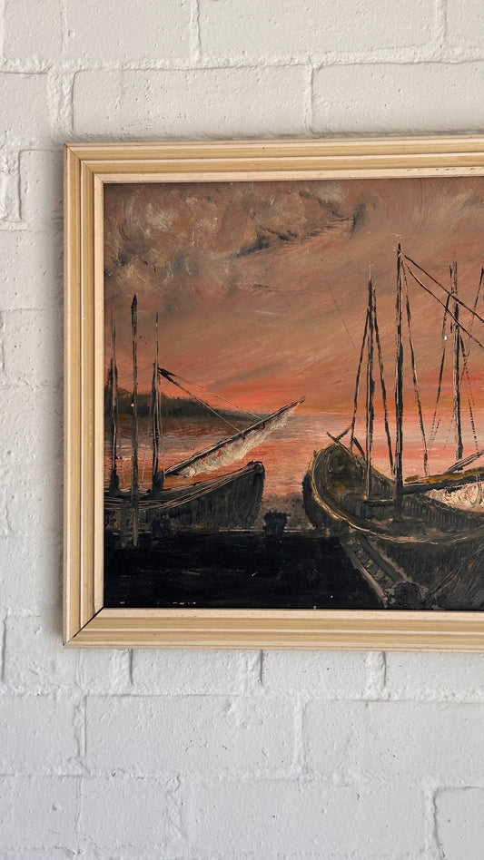 Vintage Seascape Painting on Board by P Jackson