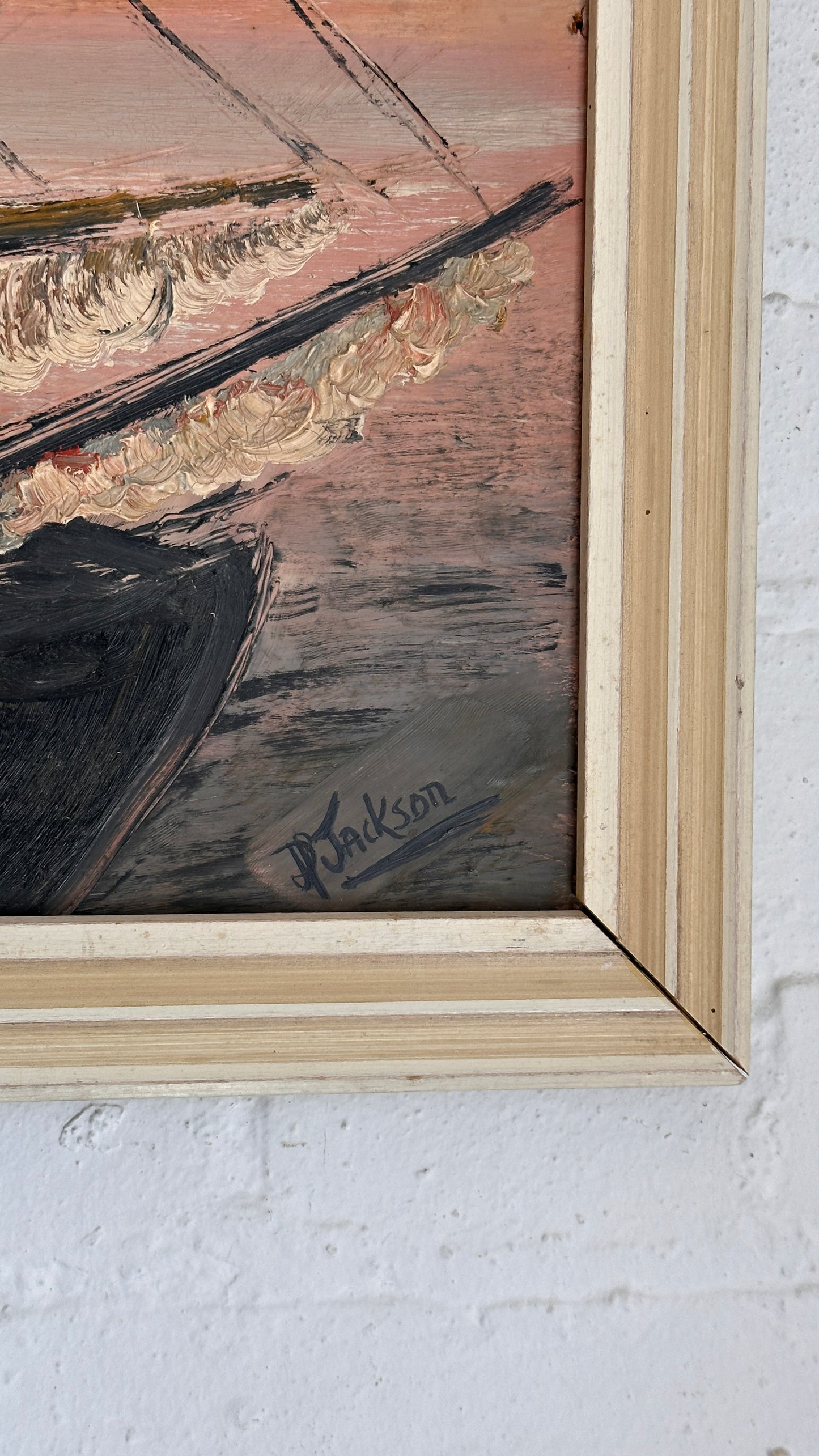 Vintage Seascape Painting on Board by P Jackson