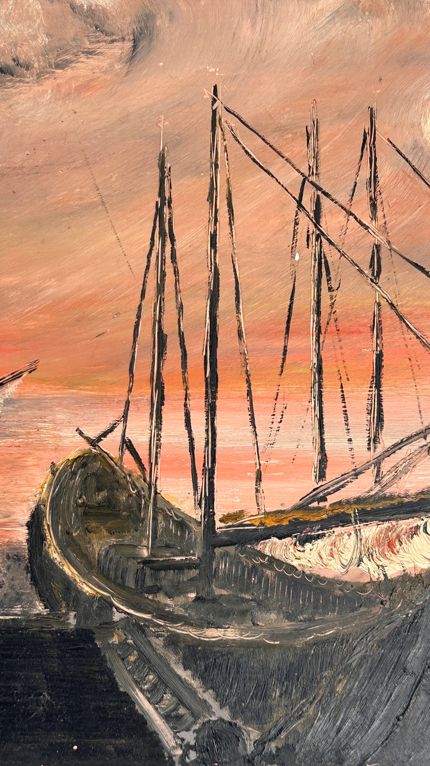 Vintage Seascape Painting on Board by P Jackson
