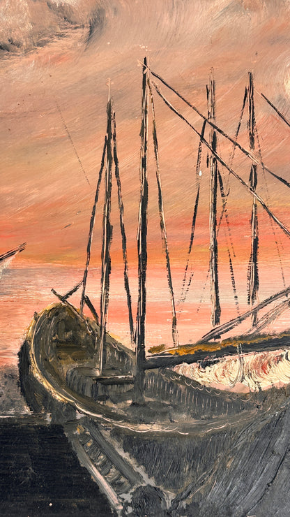 Vintage Seascape Painting on Board by P Jackson