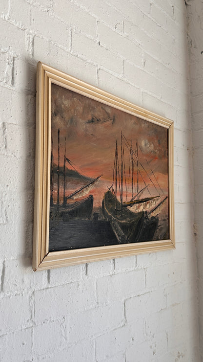Vintage Seascape Painting on Board by P Jackson