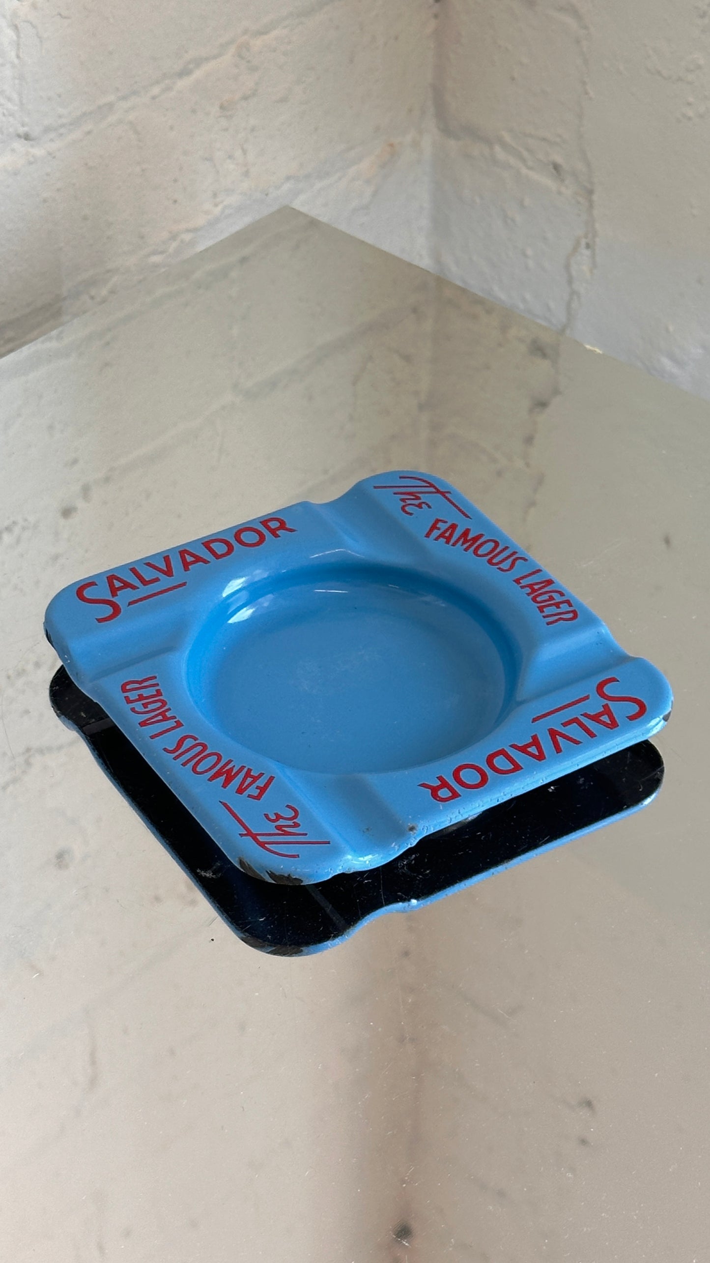 Vintage 1940's Salvador The Famous Lager Enamel Metal Ashtray