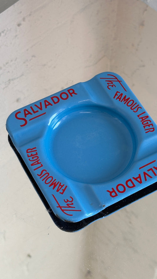 Vintage 1940's Salvador The Famous Lager Enamel Metal Ashtray