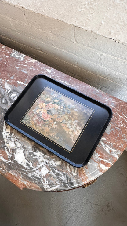 Black Serving Tray with Floral Design