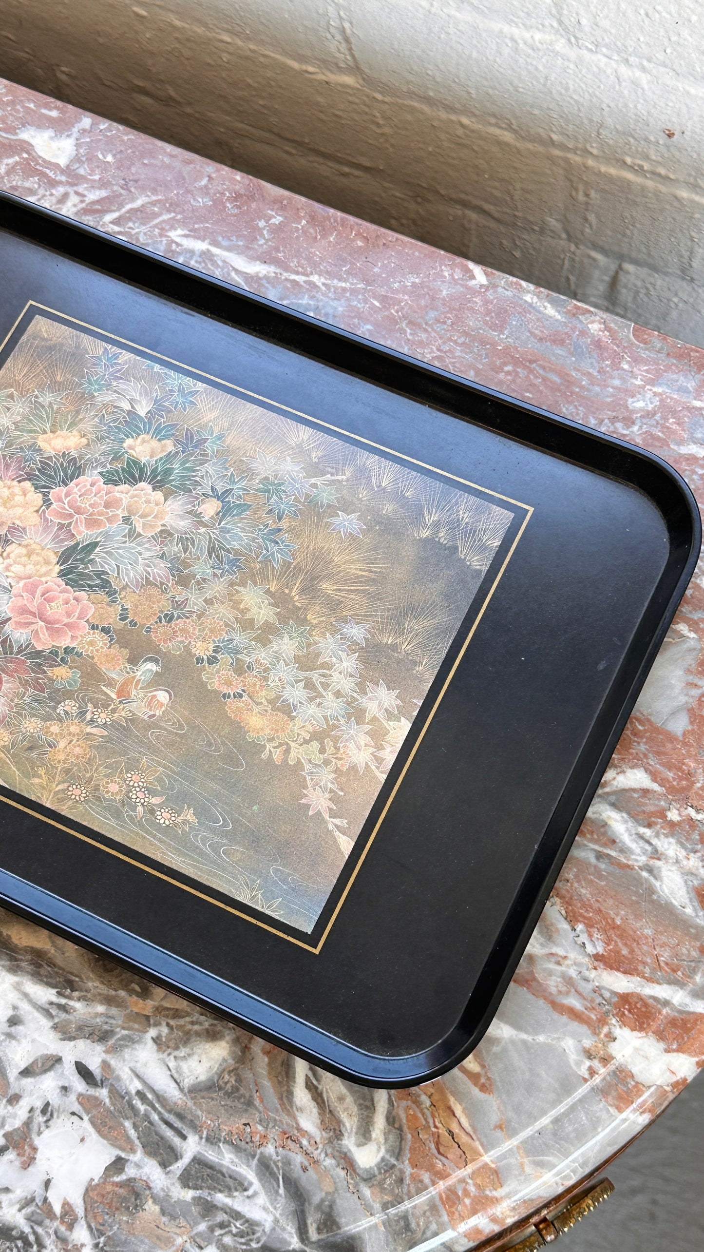 Black Serving Tray with Floral Design