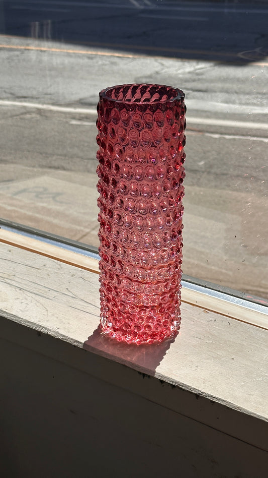 Vintage Pink Bubble Glass Vase