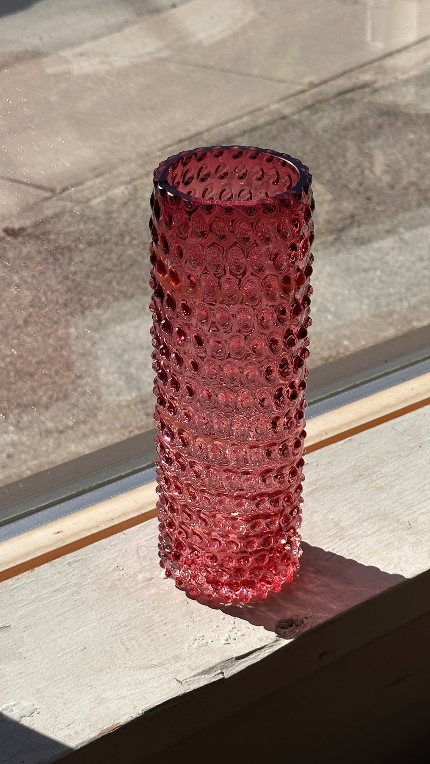 Vintage Pink Bubble Glass Vase