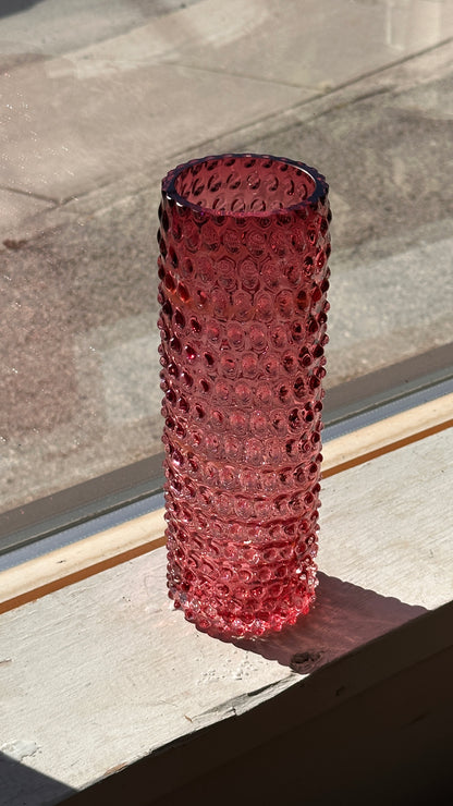 Vintage Pink Bubble Glass Vase