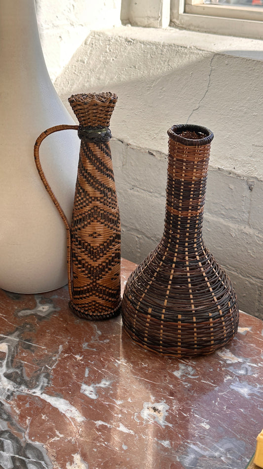 Pair of Woven Vases / Bottles