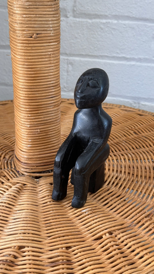 Carved Wooden Sculpture of Seated Man