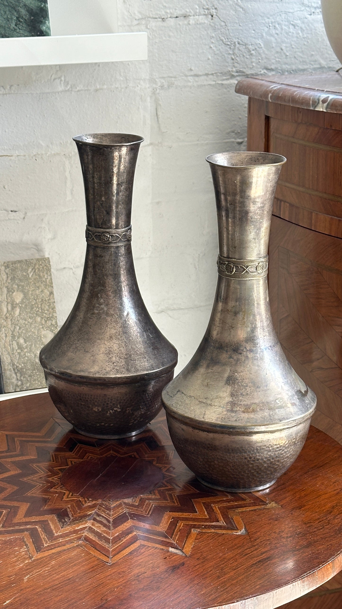 Pair of Vintage Hammered Vases