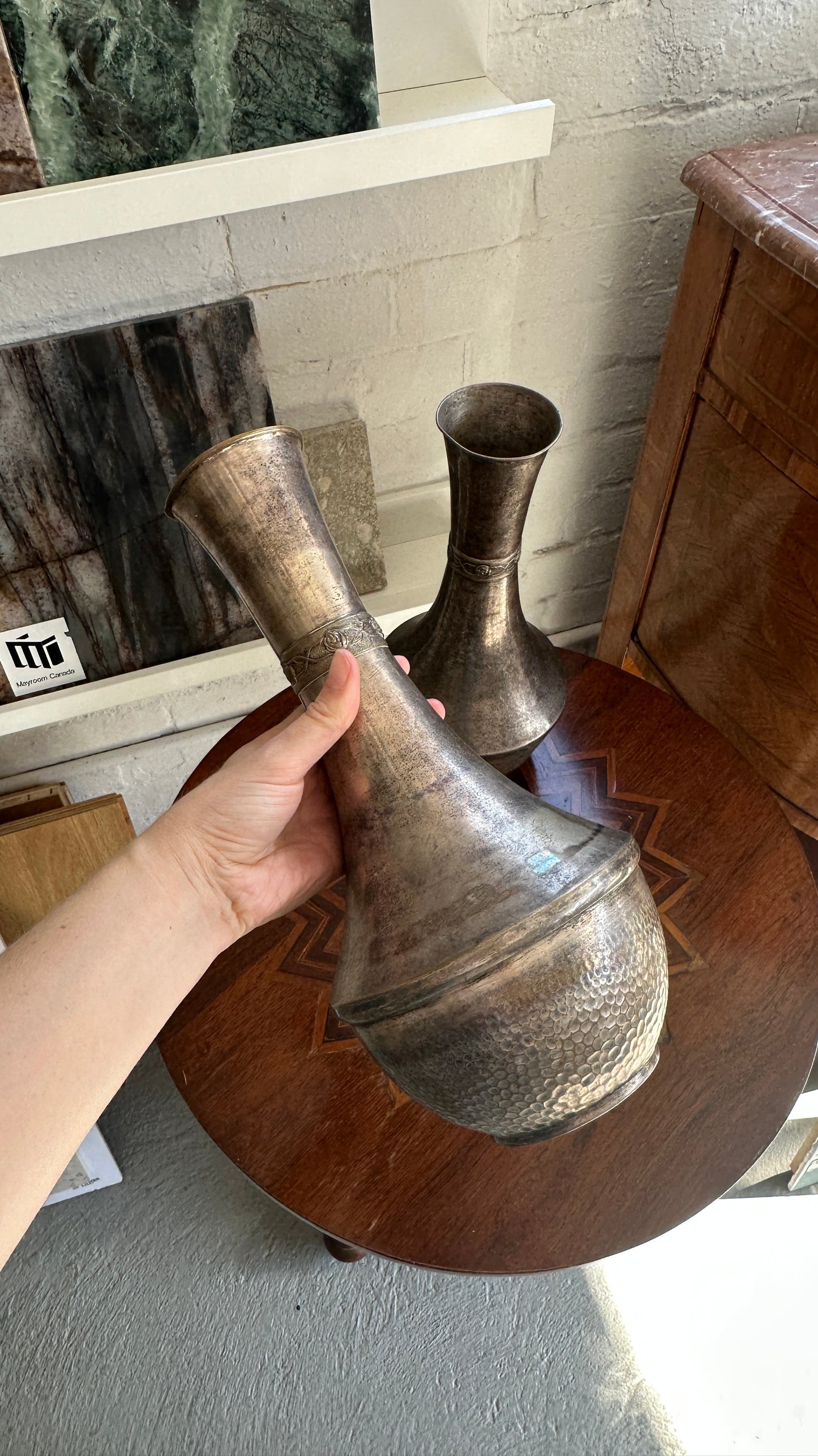 Pair of Vintage Hammered Vases