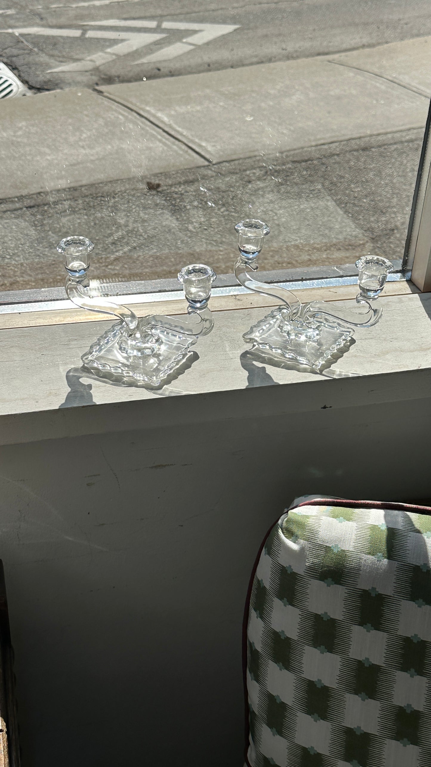 Pair of Vintage Glass Candle Holders