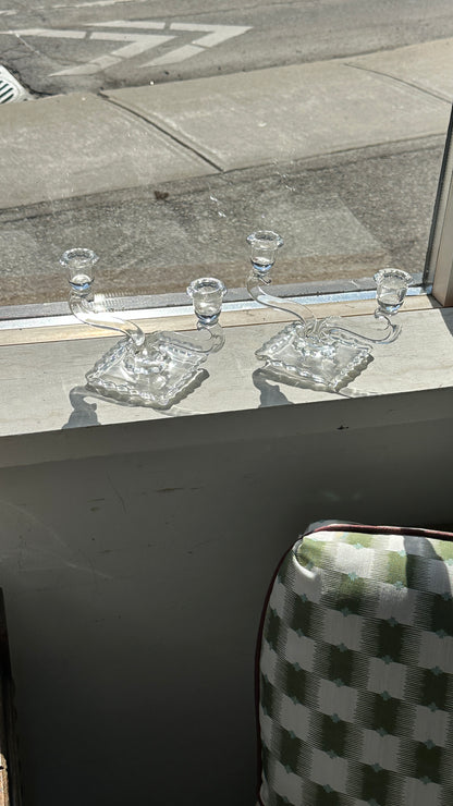 Pair of Vintage Glass Candle Holders