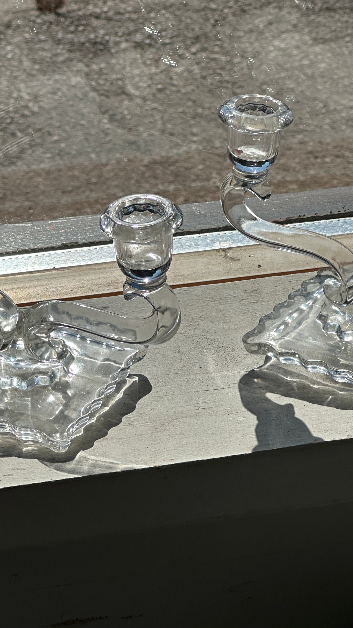 Pair of Vintage Glass Candle Holders