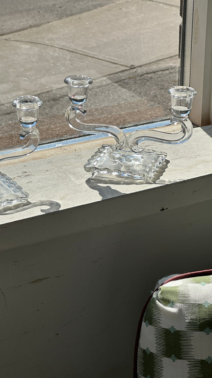 Pair of Vintage Glass Candle Holders