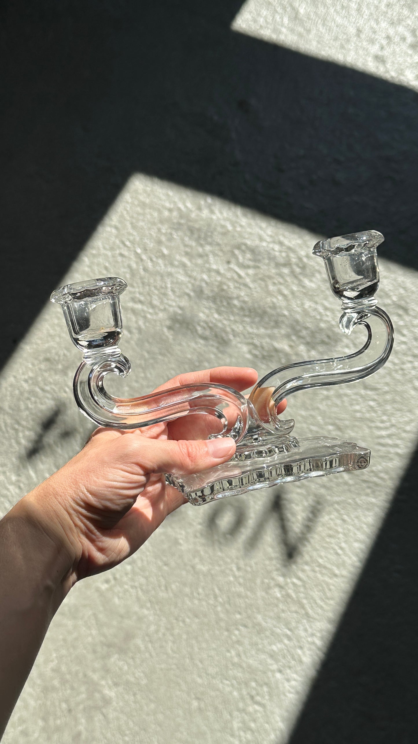 Pair of Vintage Glass Candle Holders