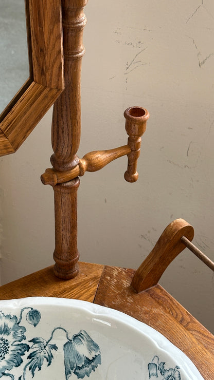 Vintage Barley Twist Washstand with Mirror and Decorated Ceramic Basin