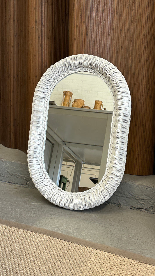White Oval Wicker Mirror