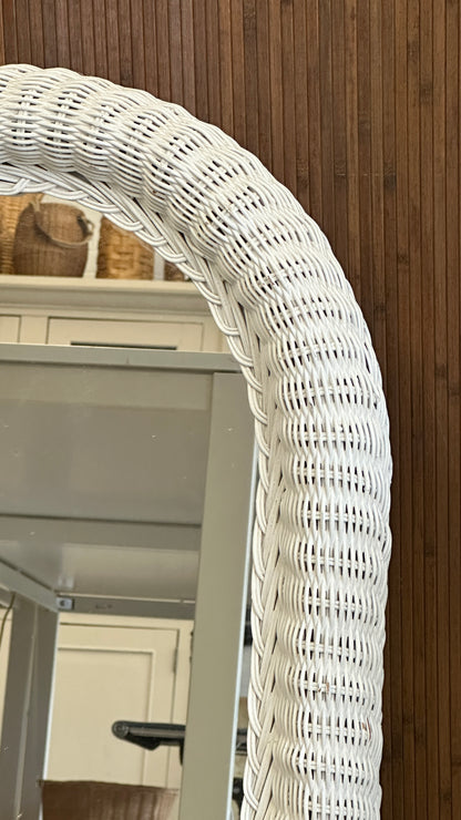 White Oval Wicker Mirror