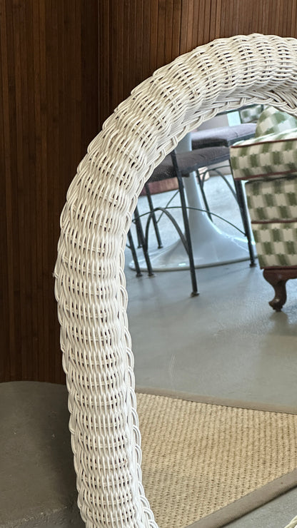 White Oval Wicker Mirror