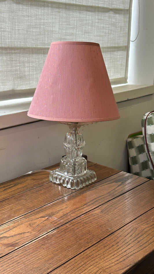 Glass Base Table Lamp with Pink Shade