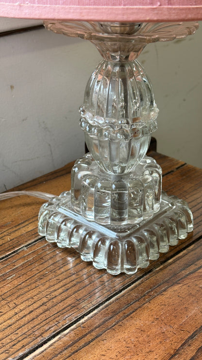 Glass Base Table Lamp with Pink Shade