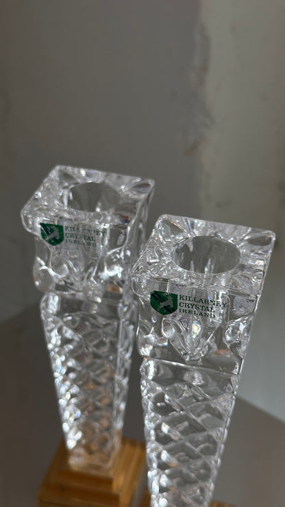 Pair of Killarney Crystal Candlesticks, Ireland