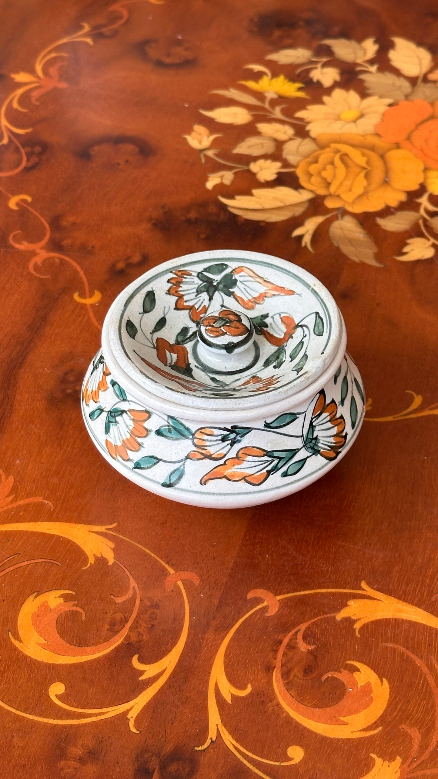 Hand Painted Lidded Ceramic Vessel