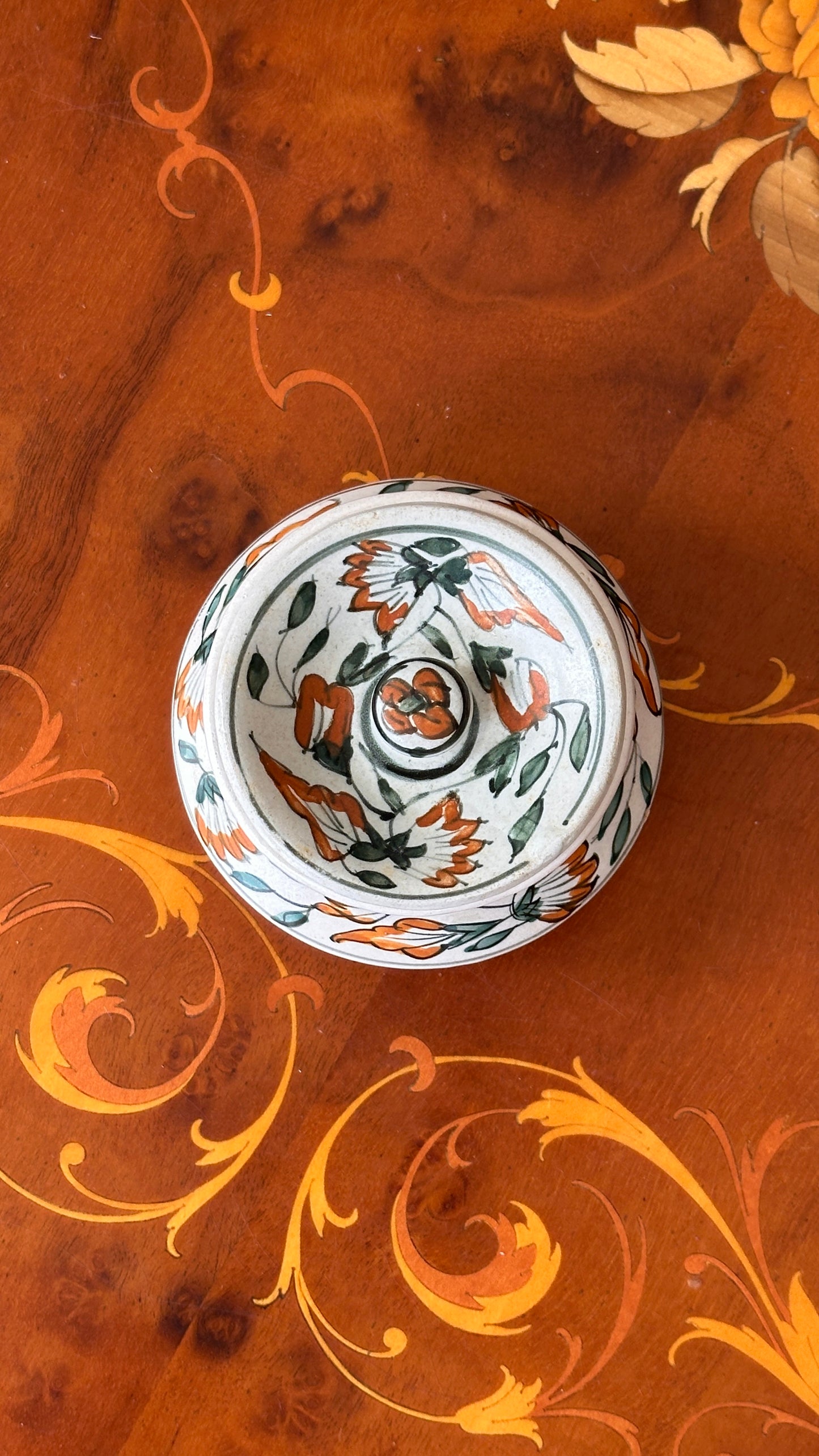Hand Painted Lidded Ceramic Vessel