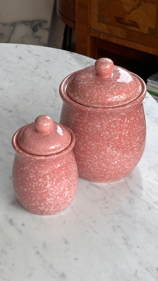 Pair of Pink Splatter Lidded Jars