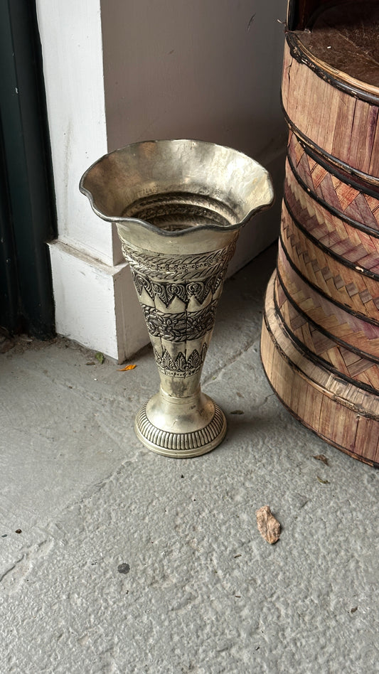 Large Decorated Metal Vase