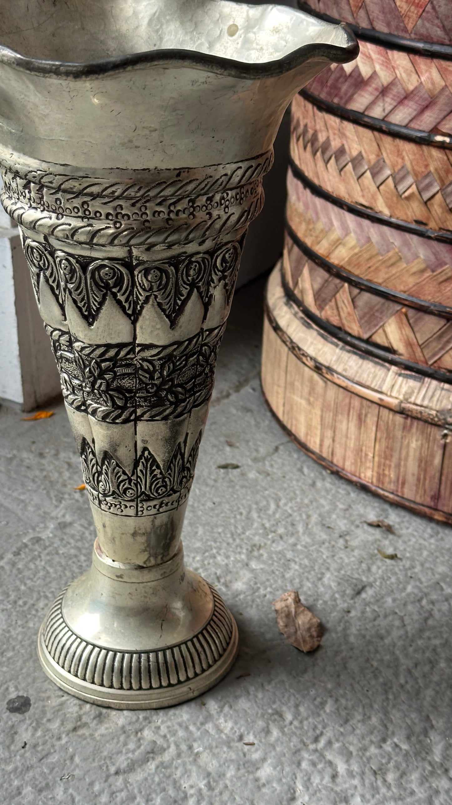 Large Decorated Metal Vase