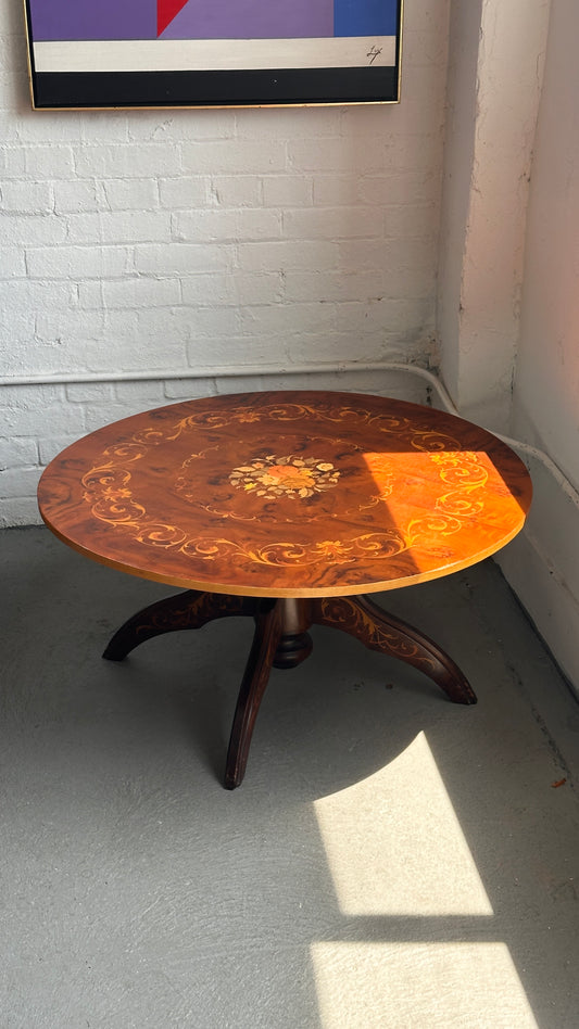 Italian Inlaid Marquetry Round Coffee Table