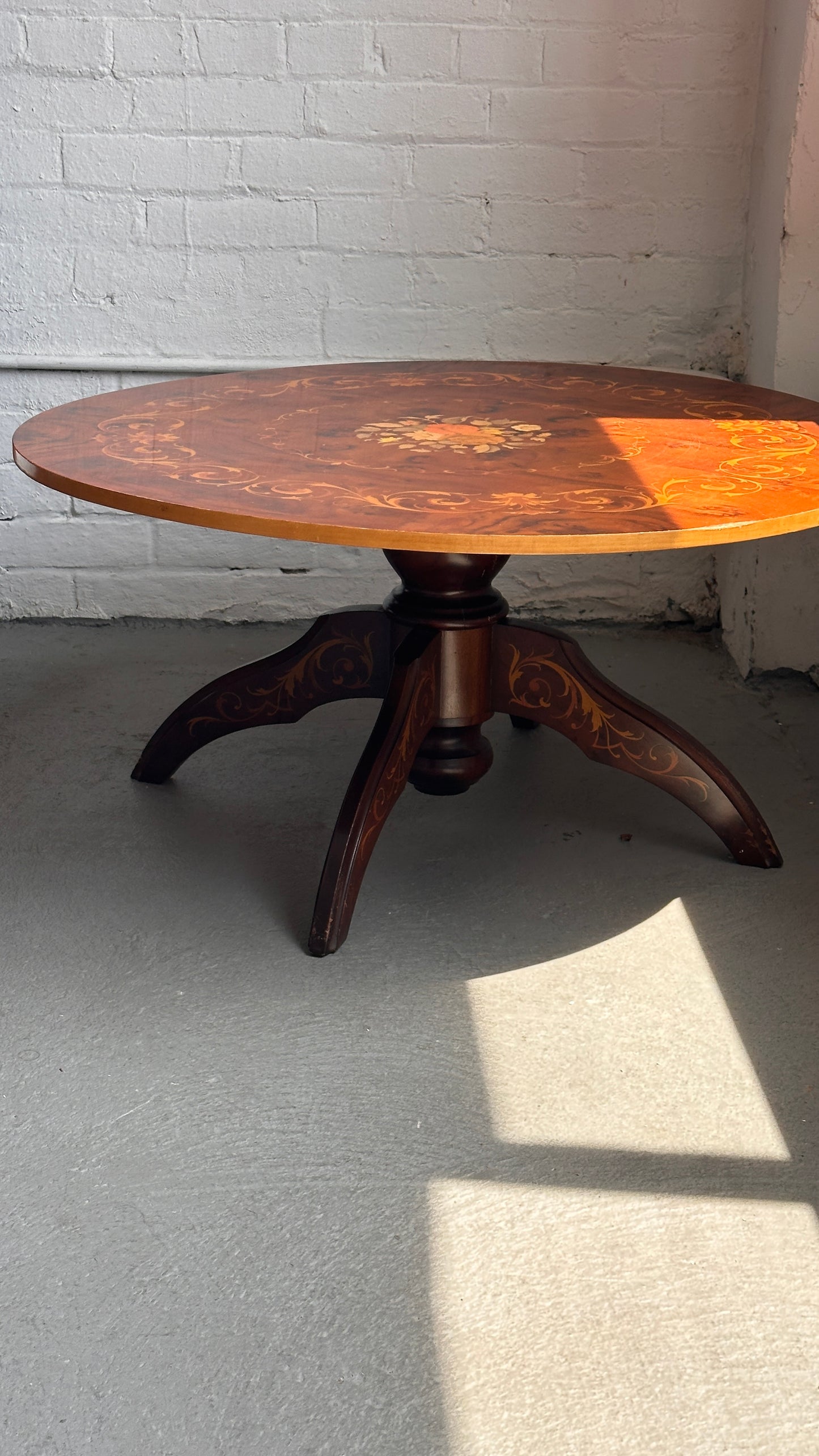 Italian Inlaid Marquetry Round Coffee Table