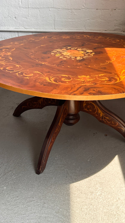 Italian Inlaid Marquetry Round Coffee Table
