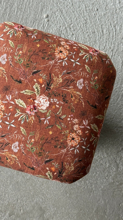 Antique Wooden Piano Stool With New Floral Upholstery