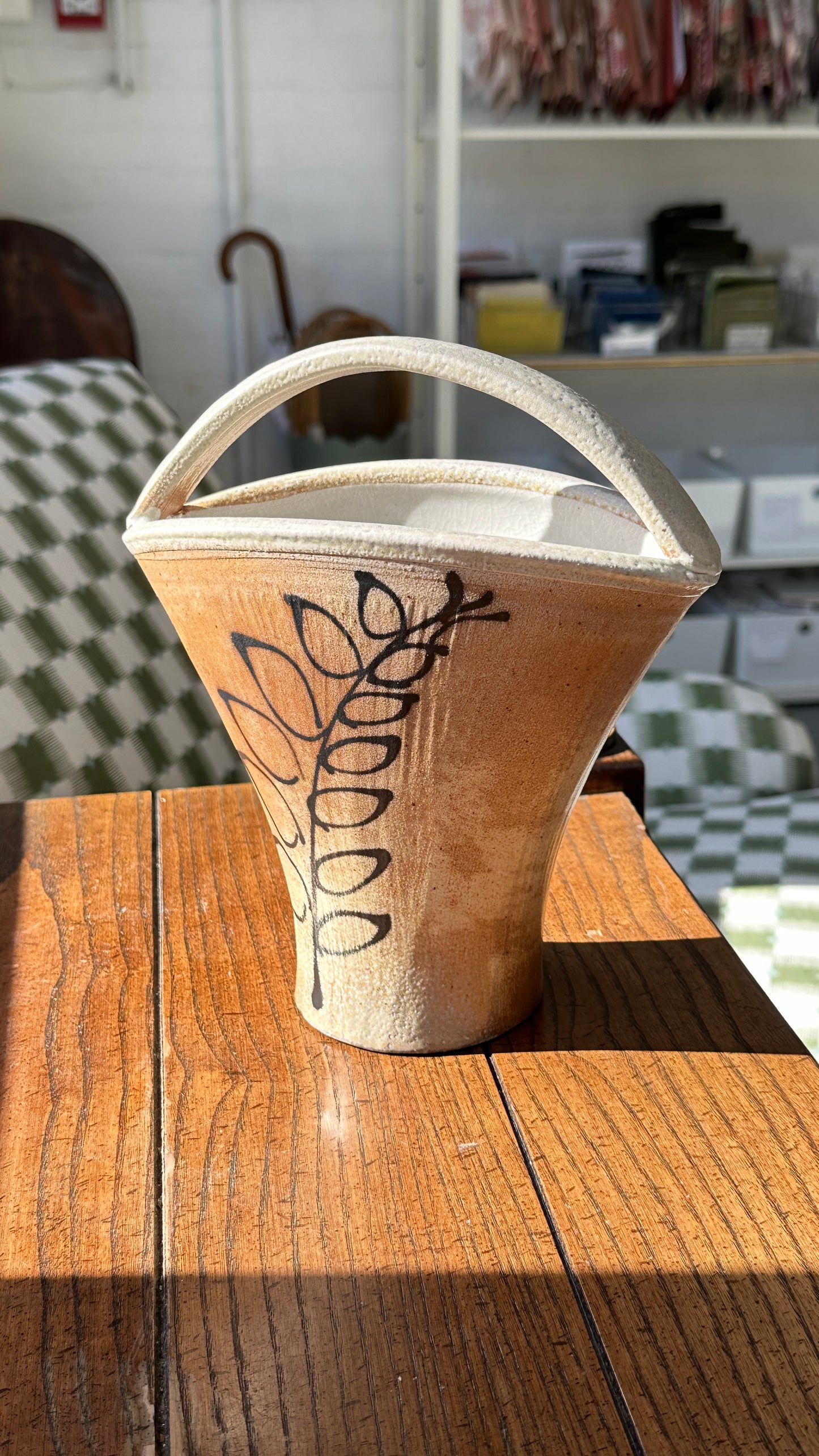 Wood Fired Ceramic Vase with Handle