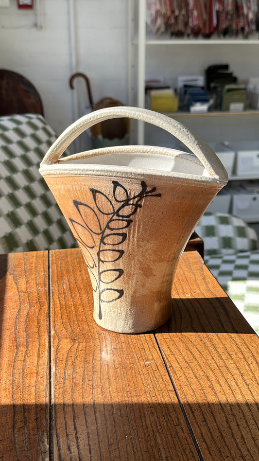 Wood Fired Ceramic Vase with Handle