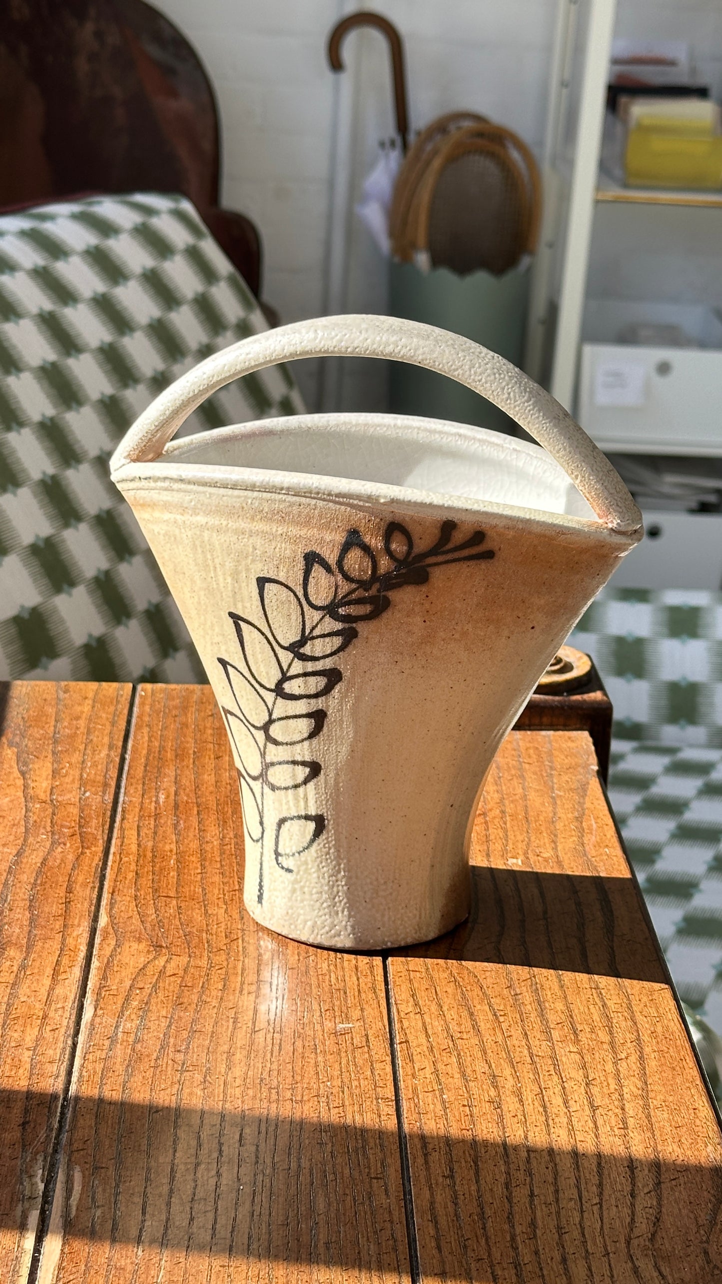 Wood Fired Ceramic Vase with Handle