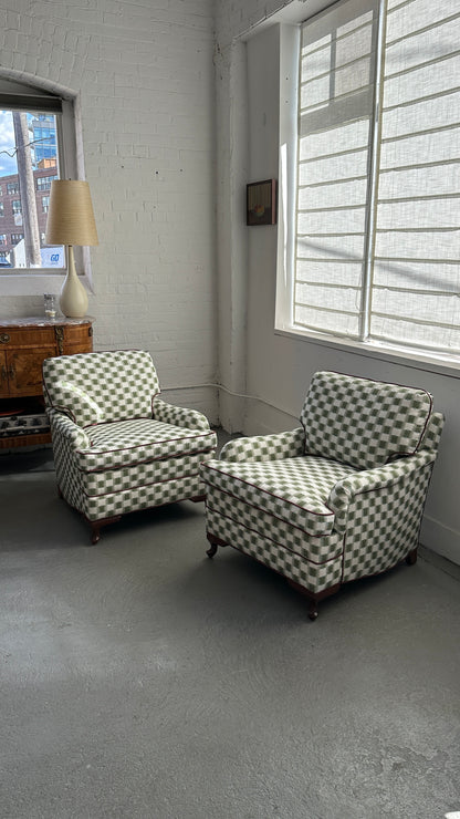 Pair of Upholstered Roll Arm Accent Chairs