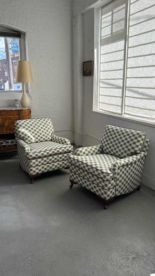 Pair of Upholstered Roll Arm Accent Chairs