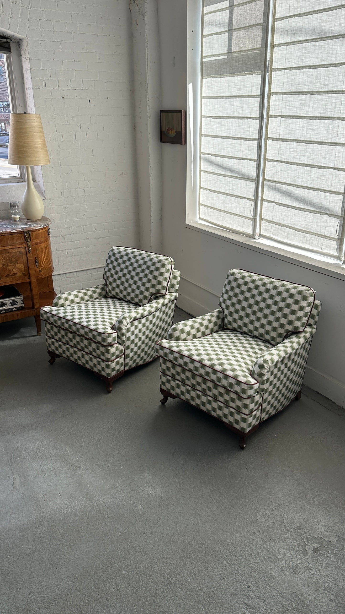 Pair of Upholstered Roll Arm Accent Chairs