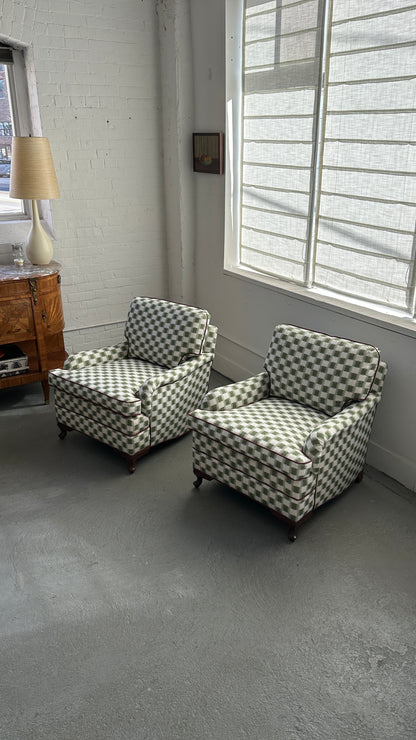 Pair of Upholstered Roll Arm Accent Chairs