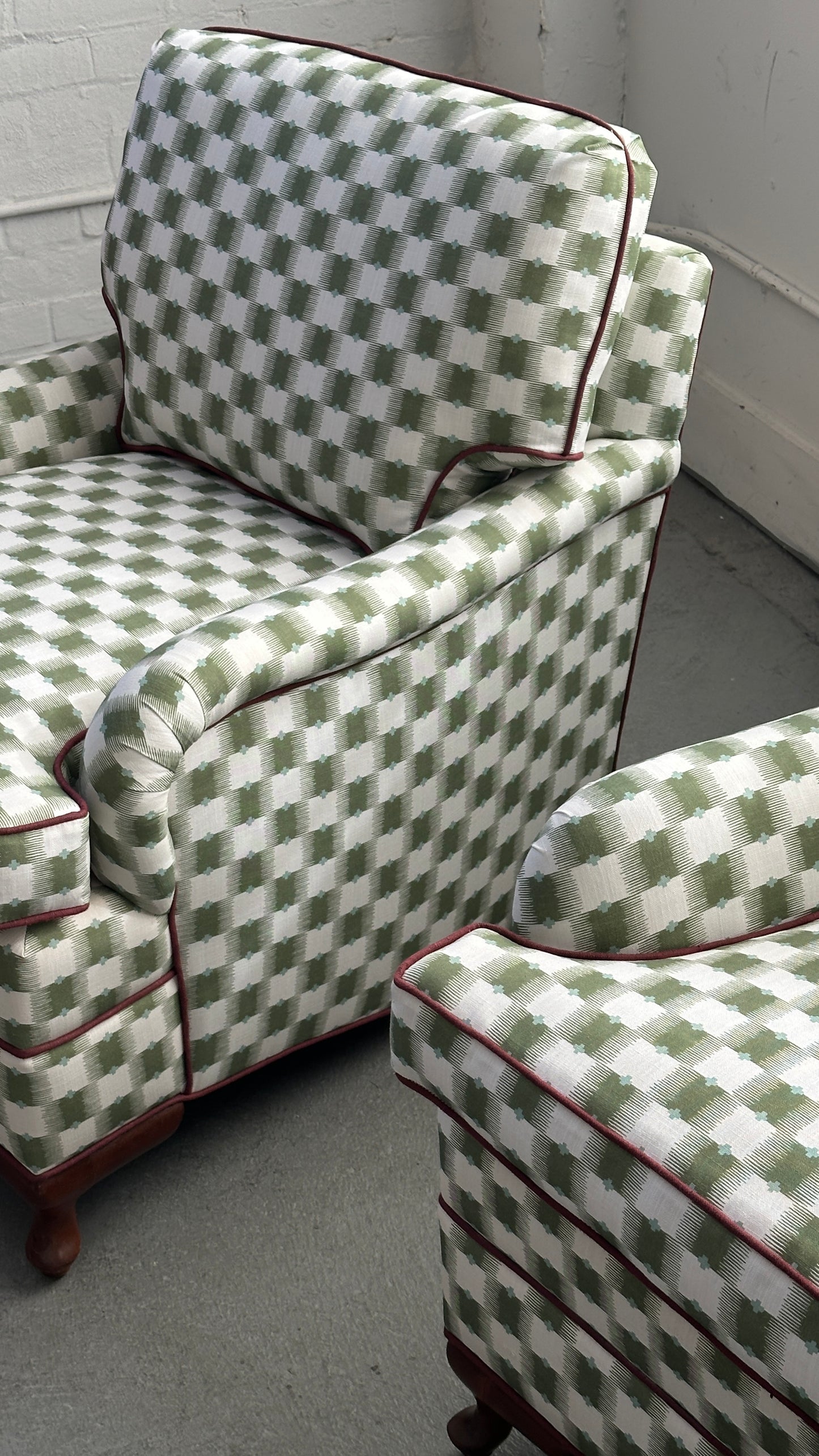 Pair of Upholstered Roll Arm Accent Chairs