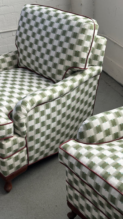 Pair of Upholstered Roll Arm Accent Chairs