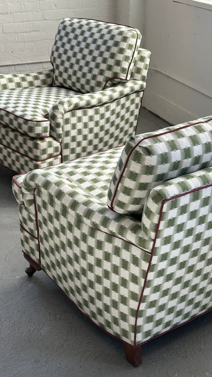 Pair of Upholstered Roll Arm Accent Chairs