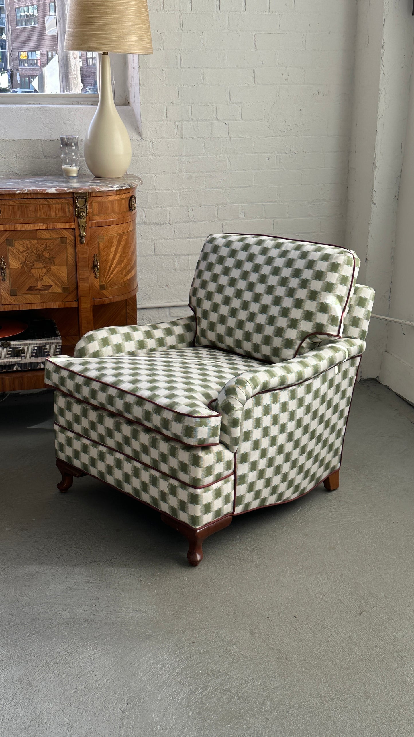 Pair of Upholstered Roll Arm Accent Chairs