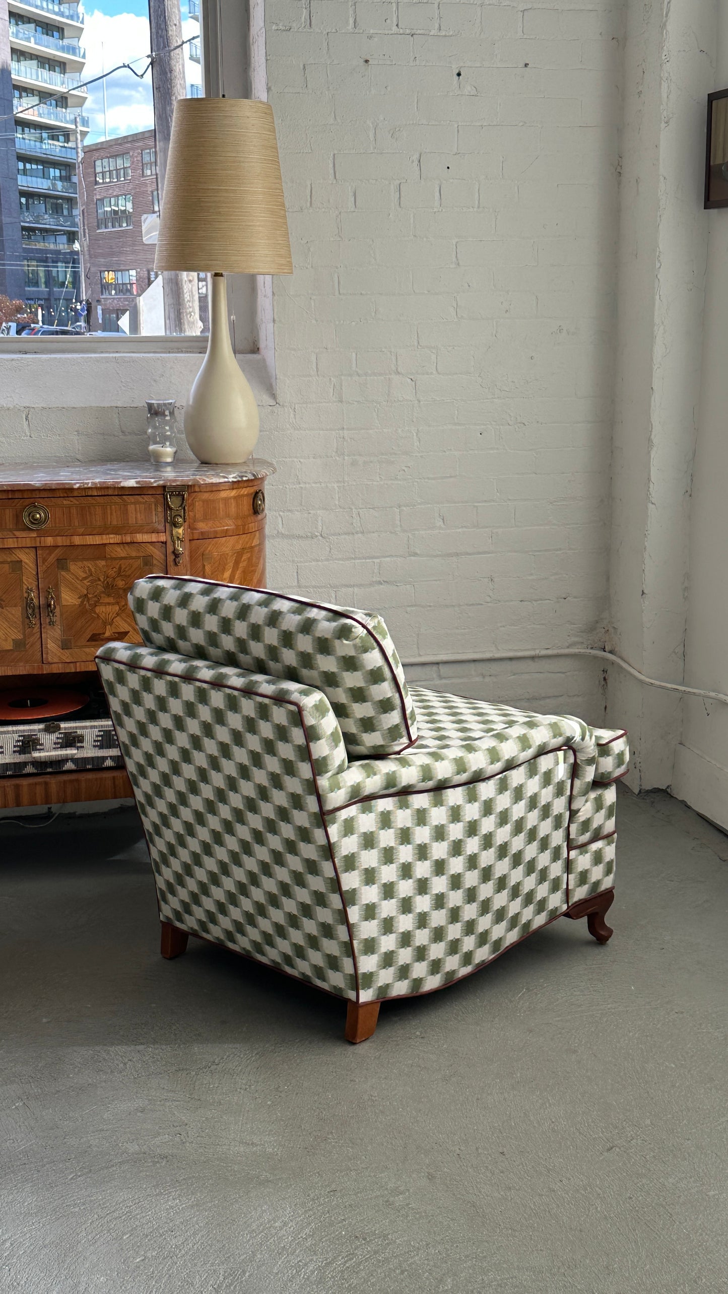 Pair of Upholstered Roll Arm Accent Chairs